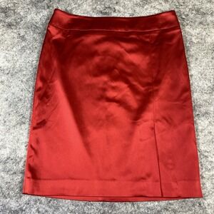 Cache Pencil Skirt Women's 6 Red Zipper Lined Front Slit Old Money Career Classy